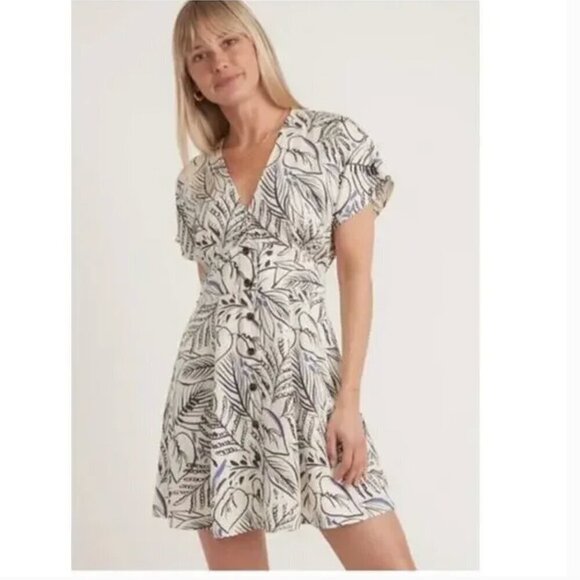 Marine Layer Camila Dress Floral A-Line Mini Black And White Foliage NWT Small - Picture 1 of 8